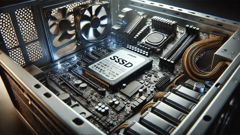El interior de un PC con un disco duro SSD