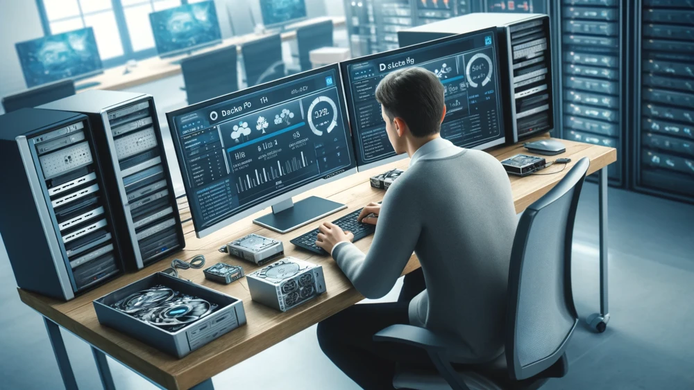 Un informatico haciendo una copia de seguridad