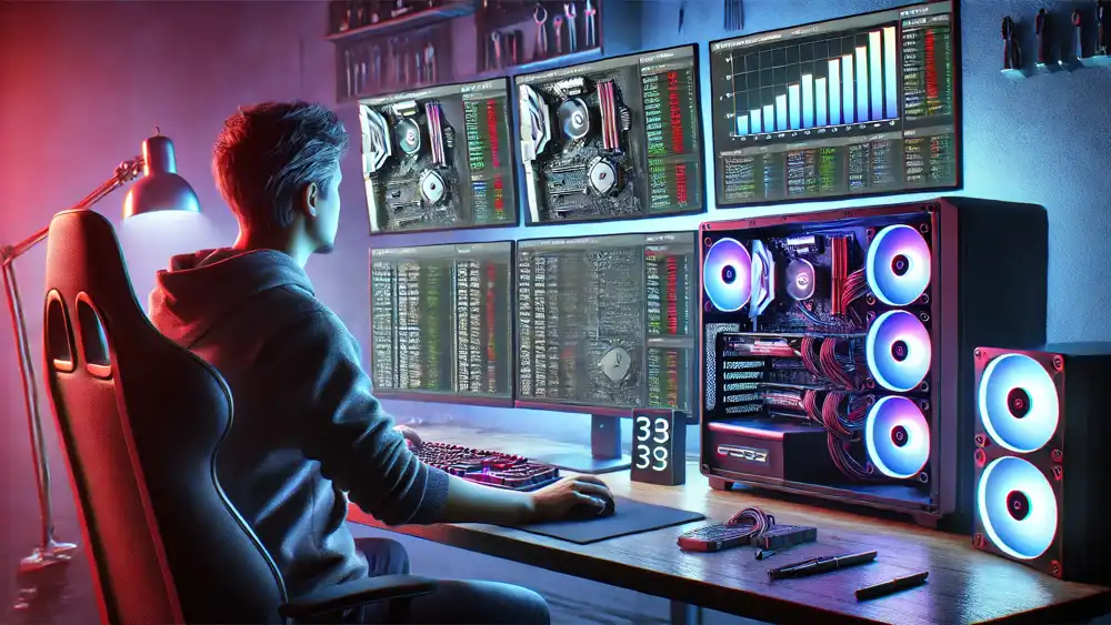 Un informático hacinedole una prueba Benchmark a un PC