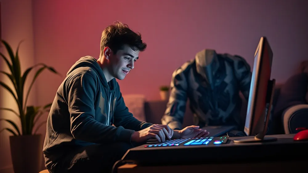 Un joven jugando con su ordenador gamer