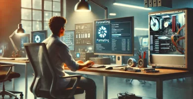 Informatico formateando ordenador