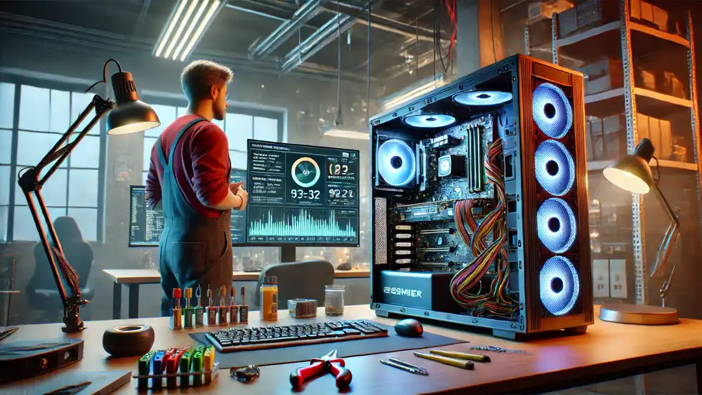 un informático comprobando el estado de un PC