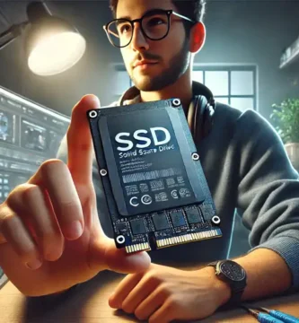 un informatico mostrando un SSD